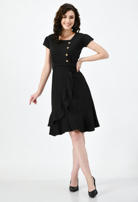 GLADLY Women Empire Waist Black Knee Length Dress