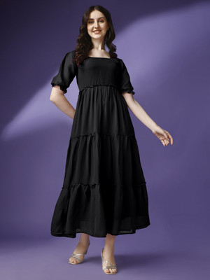 Jash Creation Women Fit and Flare Black Maxi/Full Length Dress