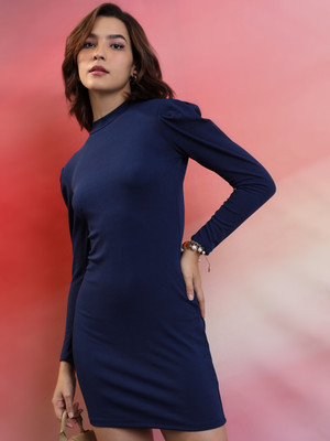 Tokyo Talkies Women Bodycon Dark Blue Above Knee/Mid Thigh Length Dress