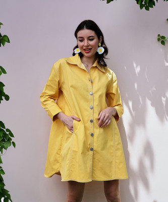 ATHENA Women Shirt Yellow Mini/Short Dress
