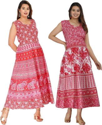Namokarhub Women Fit and Flare Multicolor Midi/Calf Length Dress