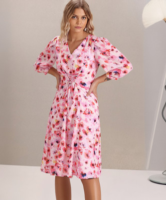 U.S. POLO ASSN. Women Drop Waist Pink Midi/Calf Length Dress