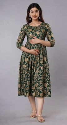 Kanha Enterprises Women Gathered Green Midi/Calf Length Dress