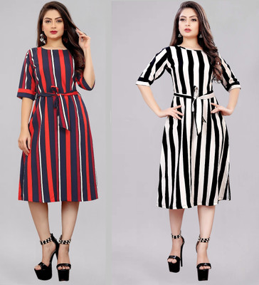 Hiral Creation Women A-line Multicolor Midi/Calf Length Dress
