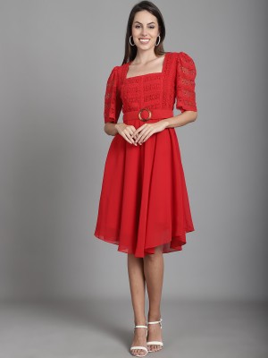 MARC LOUIS Women Fit and Flare Red Dress