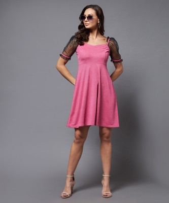 Miss Chase Women Fit and Flare Pink Dress
