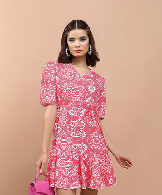 Tokyo Talkies Women Wrap Pink Above Knee/Mid Thigh Length Dress