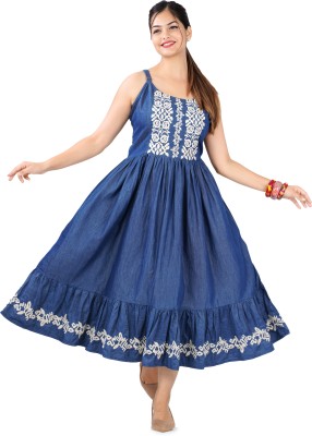 SUMAVI FASHION Women Fit and Flare Blue Dress