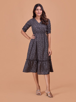 Dressberry Women Fit and Flare Black Midi/Calf Length Dress