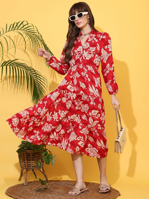 Sheetal Accociates Women Fit and Flare Red Below Knee Dress