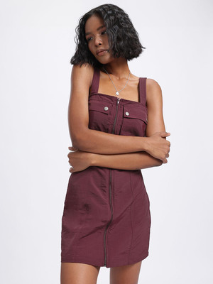 Glitchez Women Pinafore Maroon Mini/Short Dress