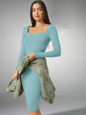 Trendz Creation Women Bodycon Light Blue Below Knee Dress
