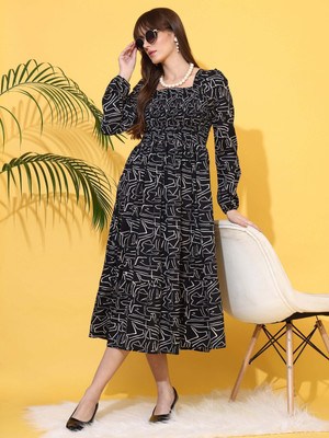 Sheetal Associates Women Fit and Flare Black Below Knee Dress