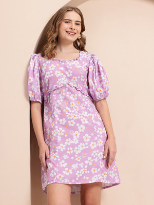 Mast & Harbour Women A-line Purple Above Knee/Mid Thigh Length Dress
