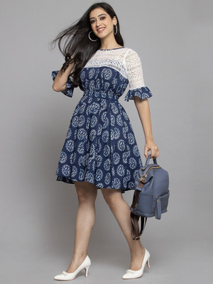 Get Glamr Women Balloon/Bubble Dark Blue Knee Length Dress