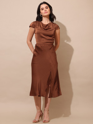 PURVAJA Women Bodycon Brown Midi/Calf Length Dress