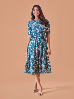 Dressberry Women Fit and Flare Blue Midi/Calf Length Dress
