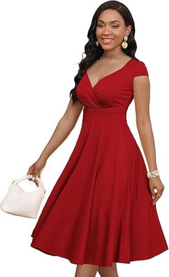 R2S Women A-line Red Knee Length Dress