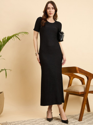 Dwarros Women Bodycon Black Midi/Calf Length Dress