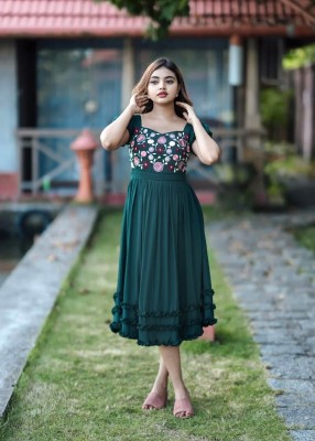 VASTRA MALL Women Fit and Flare Green Dress