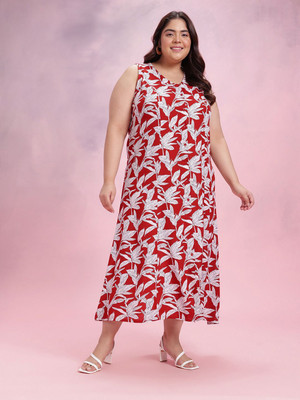 DressBerry Curve Women A-line Red Midi/Calf Length Dress