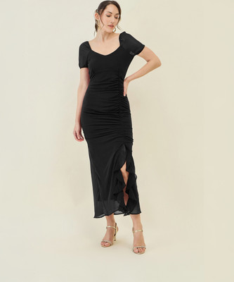 AAYU Women A-line Black Maxi/Full Length Dress