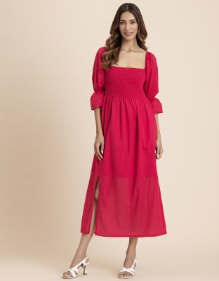 moomaya Women Fit and Flare Pink Dress