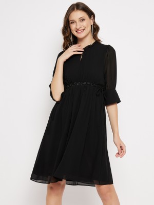 MADAME Women Fit and Flare Black Dress