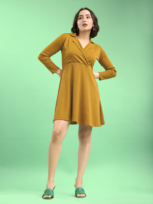 MILOST Women Fit and Flare Yellow Mini/Short Dress