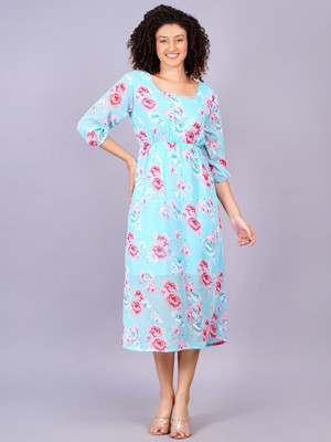 Highlight fashion export Women A-line Light Blue Midi/Calf Length Dress