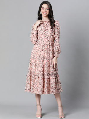 OXOLLOXO Women Empire Waist Multicolor Midi/Calf Length Dress