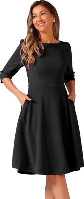 C4D Women Fit and Flare Black Midi/Calf Length Dress