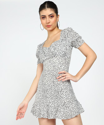 I Saw It First Women Drop Waist White Above Knee/Mid Thigh Length Dress