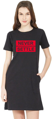 HouseOfCommon Women T Shirt Black Above Knee/Mid Thigh Length Dress