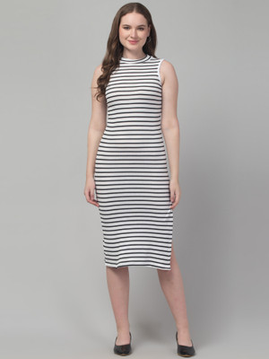 Western Darji Women Bodycon White, Black Below Knee Dress