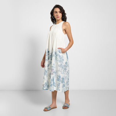Akkritiby Pantaloons Women A-line Blue, White Midi/Calf Length Dress