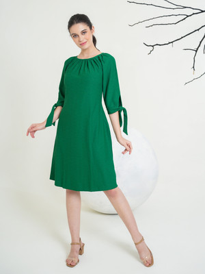 PURVAJA Women A-line Green Knee Length Dress