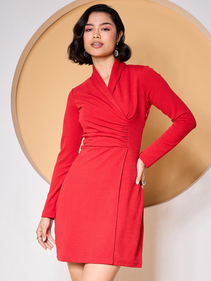ZUMMER Women Bodycon Red Above Knee/Mid Thigh Length Dress