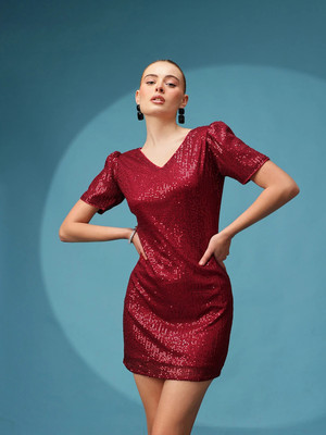 Roadster Women A-line Maroon Above Knee/Mid Thigh Length Dress