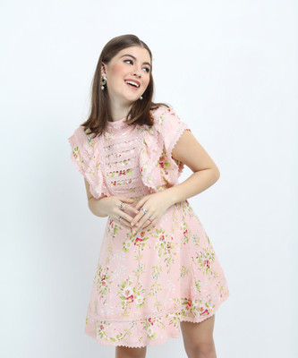 Tokyo Talkies Women Skater Pink Above Knee/Mid Thigh Length Dress