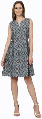 Jaipuri Bunaai Women Fit and Flare Multicolor Knee Length Dress