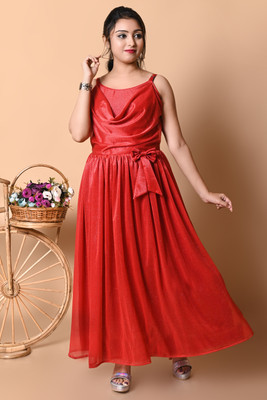 National Lebash Women A-line Red Maxi/Full Length Dress