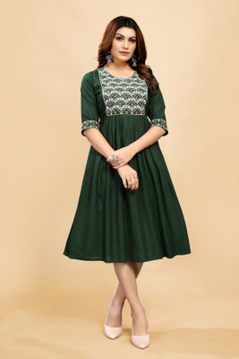 DICHIKA enterprise Women Fit and Flare Dark Green Midi/Calf Length Dress