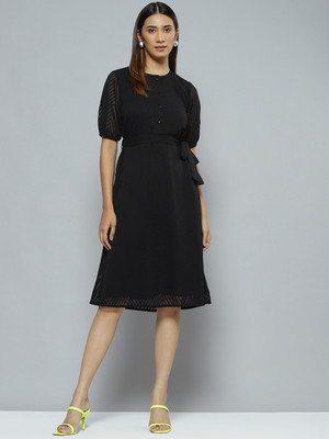 DENNISON Women A-line Black Knee Length Dress
