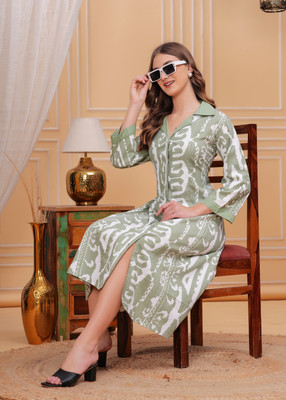 Oh Mi Dios Women A-line Green Midi/Calf Length Dress