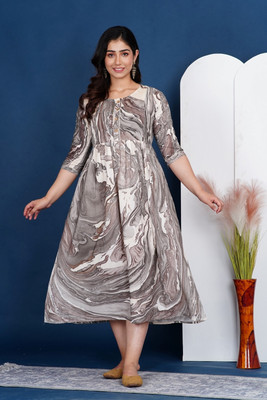 AAVRITTIQUEENS Women A-line Brown Midi/Calf Length Dress