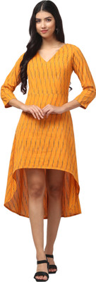 Abravi Women High Low Yellow Above Knee/Mid Thigh Length Dress