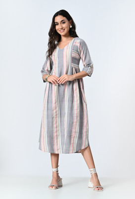 Ambi Women A-line Grey Midi/Calf Length Dress