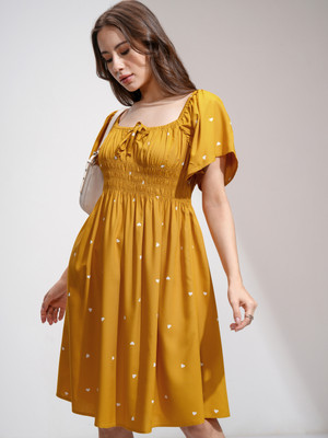 Tokyo Talkies Women Fit and Flare Yellow Mini/Short Dress
