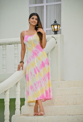 ZOLO Women Maxi Pink, White, Yellow Dress